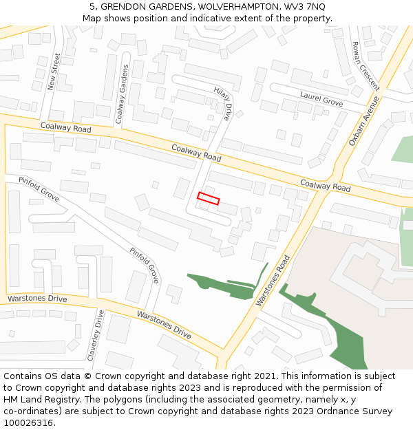5, GRENDON GARDENS, WOLVERHAMPTON, WV3 7NQ: Location map and indicative extent of plot