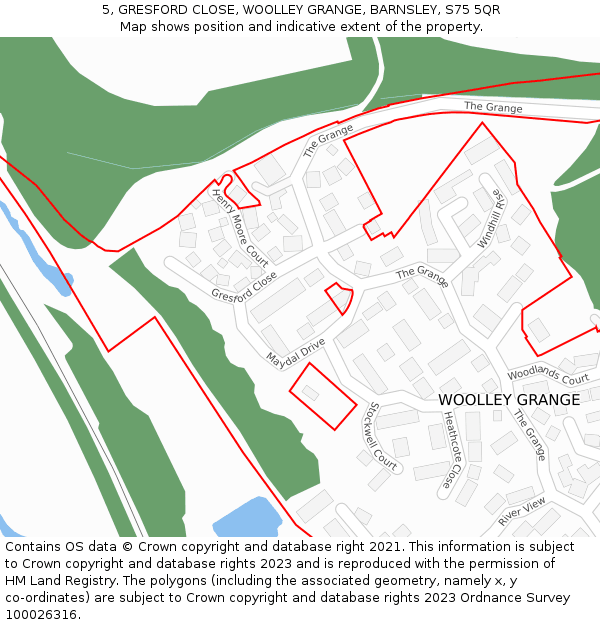 5, GRESFORD CLOSE, WOOLLEY GRANGE, BARNSLEY, S75 5QR: Location map and indicative extent of plot