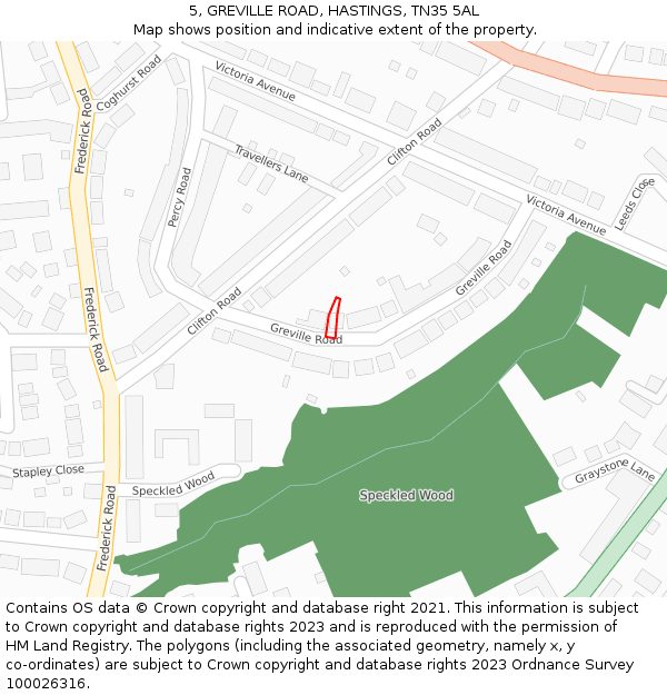 5, GREVILLE ROAD, HASTINGS, TN35 5AL: Location map and indicative extent of plot