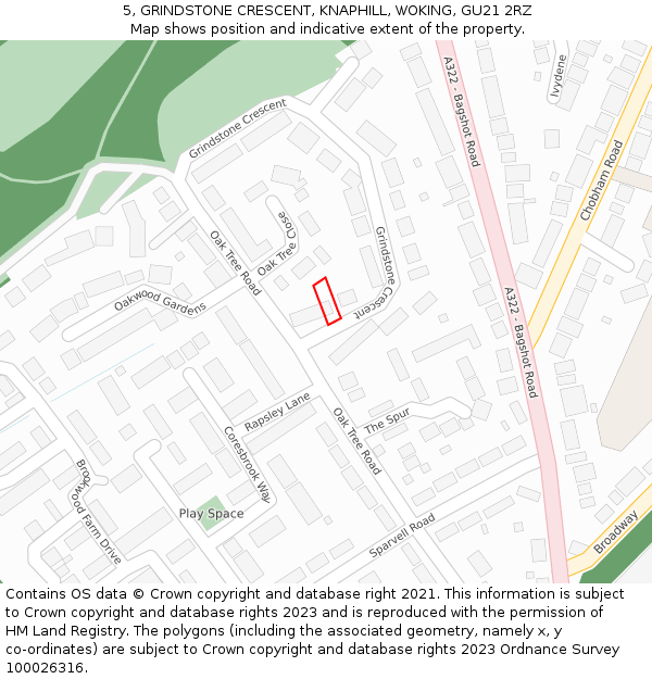 5, GRINDSTONE CRESCENT, KNAPHILL, WOKING, GU21 2RZ: Location map and indicative extent of plot