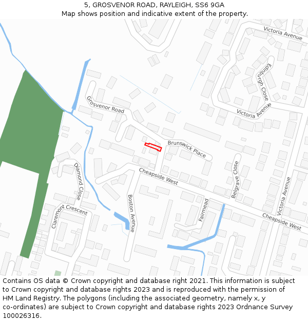 5, GROSVENOR ROAD, RAYLEIGH, SS6 9GA: Location map and indicative extent of plot
