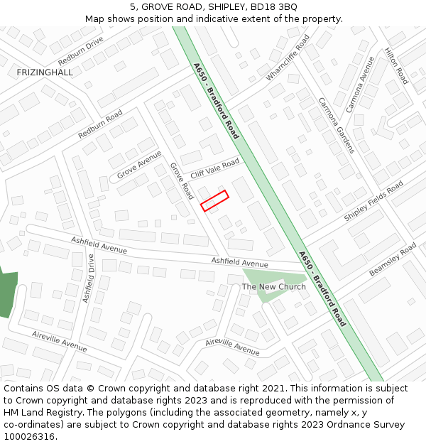 5, GROVE ROAD, SHIPLEY, BD18 3BQ: Location map and indicative extent of plot