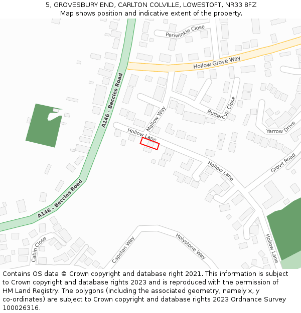 5, GROVESBURY END, CARLTON COLVILLE, LOWESTOFT, NR33 8FZ: Location map and indicative extent of plot