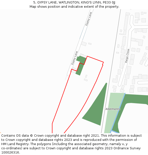 5, GYPSY LANE, WATLINGTON, KING'S LYNN, PE33 0JJ: Location map and indicative extent of plot