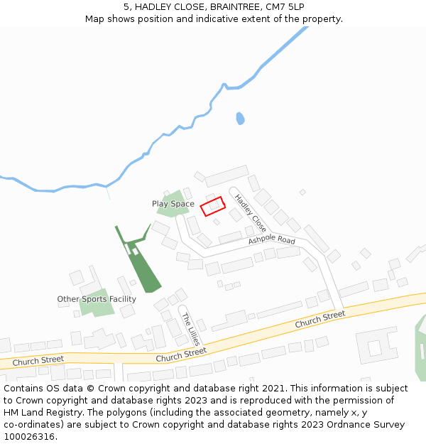 5, HADLEY CLOSE, BRAINTREE, CM7 5LP: Location map and indicative extent of plot