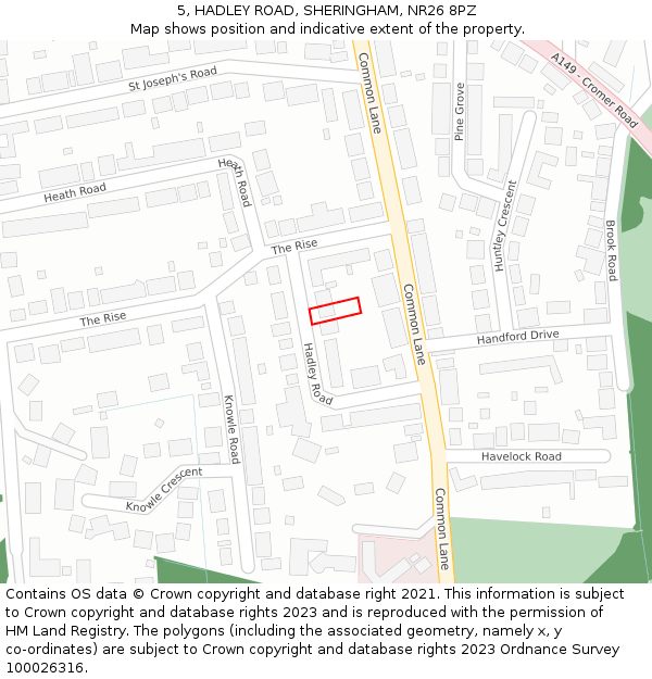 5, HADLEY ROAD, SHERINGHAM, NR26 8PZ: Location map and indicative extent of plot