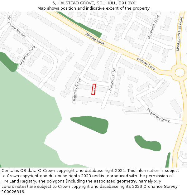 5, HALSTEAD GROVE, SOLIHULL, B91 3YX: Location map and indicative extent of plot