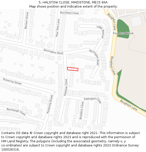 5, HALSTOW CLOSE, MAIDSTONE, ME15 9XA: Location map and indicative extent of plot