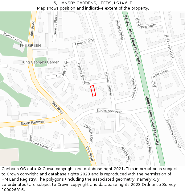 5, HANSBY GARDENS, LEEDS, LS14 6LF: Location map and indicative extent of plot