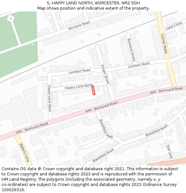 5, HAPPY LAND NORTH, WORCESTER, WR2 5DH: Location map and indicative extent of plot