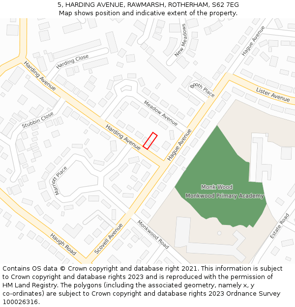 5, HARDING AVENUE, RAWMARSH, ROTHERHAM, S62 7EG: Location map and indicative extent of plot