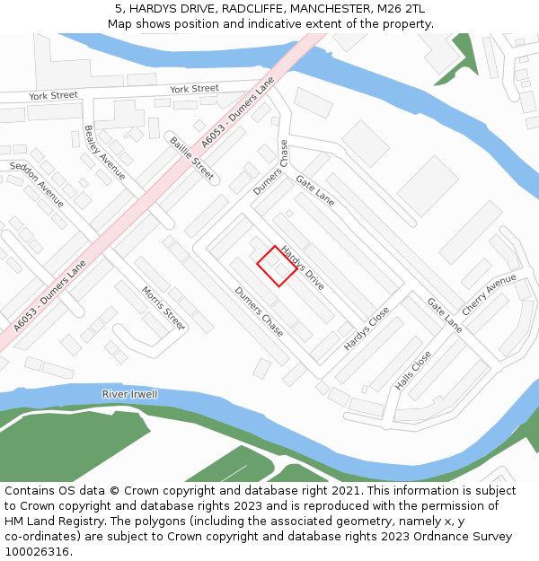 5, HARDYS DRIVE, RADCLIFFE, MANCHESTER, M26 2TL: Location map and indicative extent of plot