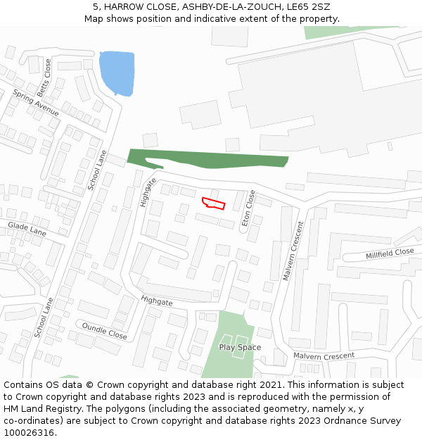 5, HARROW CLOSE, ASHBY-DE-LA-ZOUCH, LE65 2SZ: Location map and indicative extent of plot