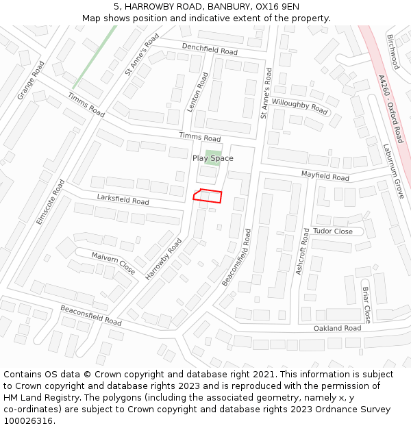 5, HARROWBY ROAD, BANBURY, OX16 9EN: Location map and indicative extent of plot