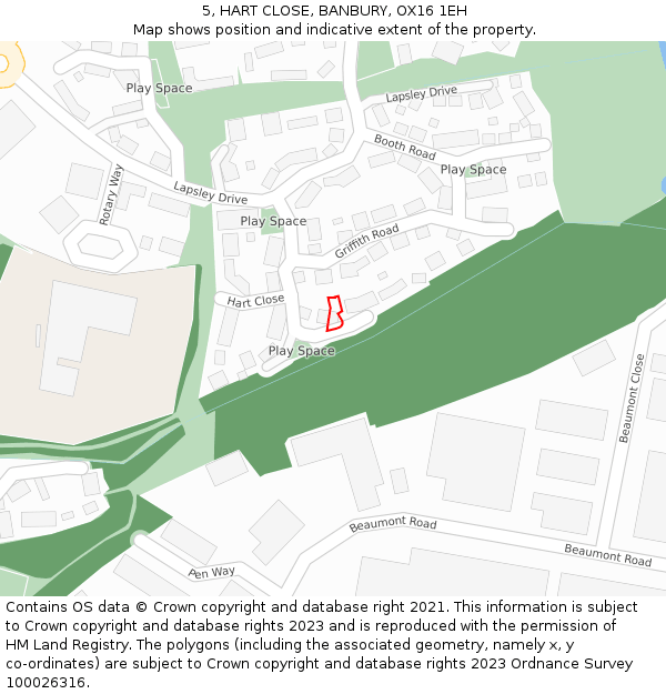 5, HART CLOSE, BANBURY, OX16 1EH: Location map and indicative extent of plot