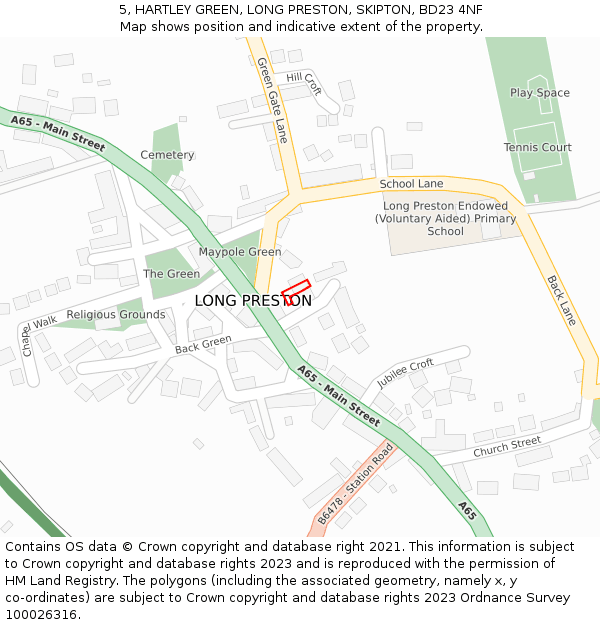 5, HARTLEY GREEN, LONG PRESTON, SKIPTON, BD23 4NF: Location map and indicative extent of plot