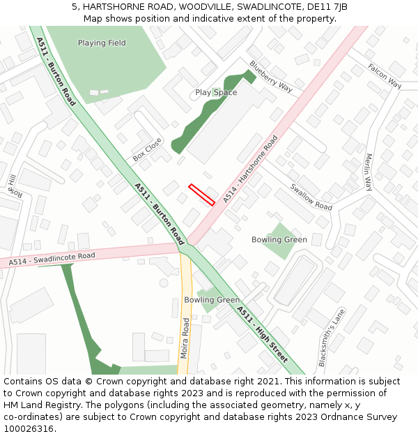 5, HARTSHORNE ROAD, WOODVILLE, SWADLINCOTE, DE11 7JB: Location map and indicative extent of plot