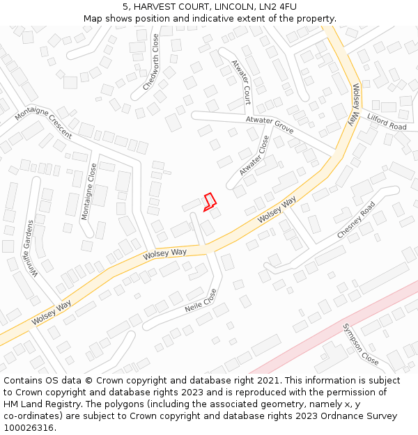 5, HARVEST COURT, LINCOLN, LN2 4FU: Location map and indicative extent of plot