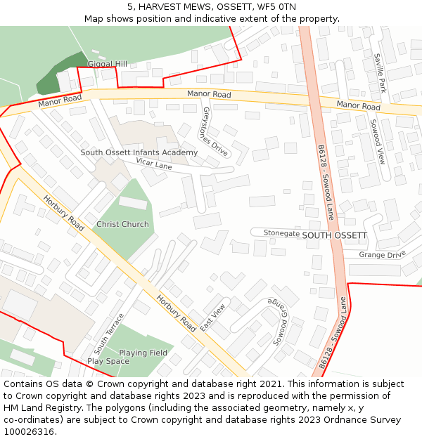 5, HARVEST MEWS, OSSETT, WF5 0TN: Location map and indicative extent of plot