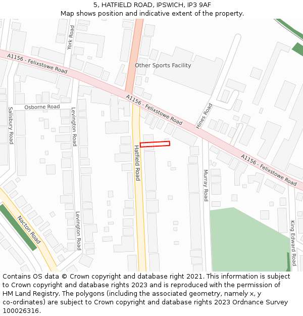 5, HATFIELD ROAD, IPSWICH, IP3 9AF: Location map and indicative extent of plot