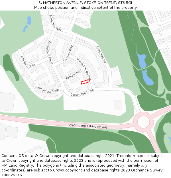 5, HATHERTON AVENUE, STOKE-ON-TRENT, ST6 5GL: Location map and indicative extent of plot