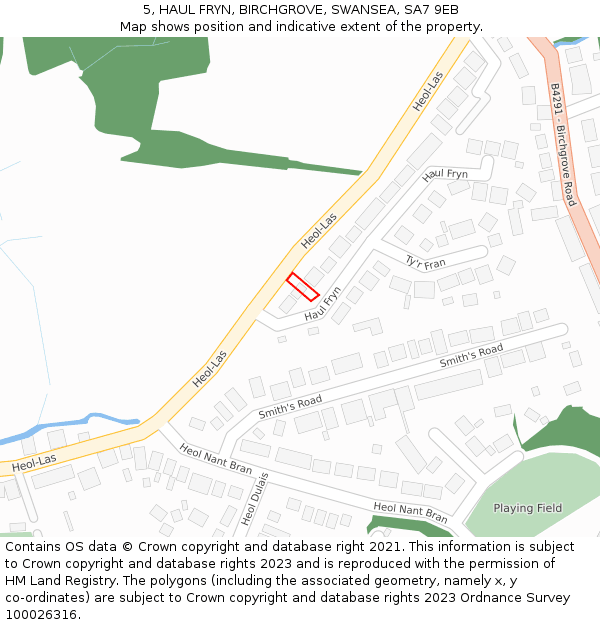 5, HAUL FRYN, BIRCHGROVE, SWANSEA, SA7 9EB: Location map and indicative extent of plot