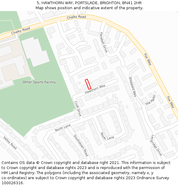 5, HAWTHORN WAY, PORTSLADE, BRIGHTON, BN41 2HR: Location map and indicative extent of plot