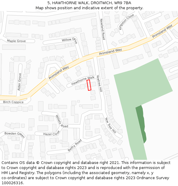 5, HAWTHORNE WALK, DROITWICH, WR9 7BA: Location map and indicative extent of plot