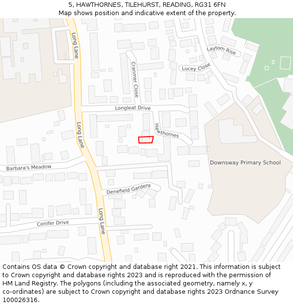 5, HAWTHORNES, TILEHURST, READING, RG31 6FN: Location map and indicative extent of plot