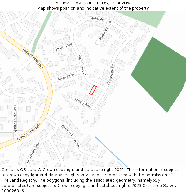 5, HAZEL AVENUE, LEEDS, LS14 2HW: Location map and indicative extent of plot