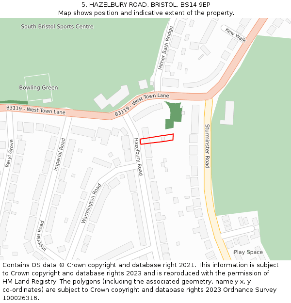 5, HAZELBURY ROAD, BRISTOL, BS14 9EP: Location map and indicative extent of plot