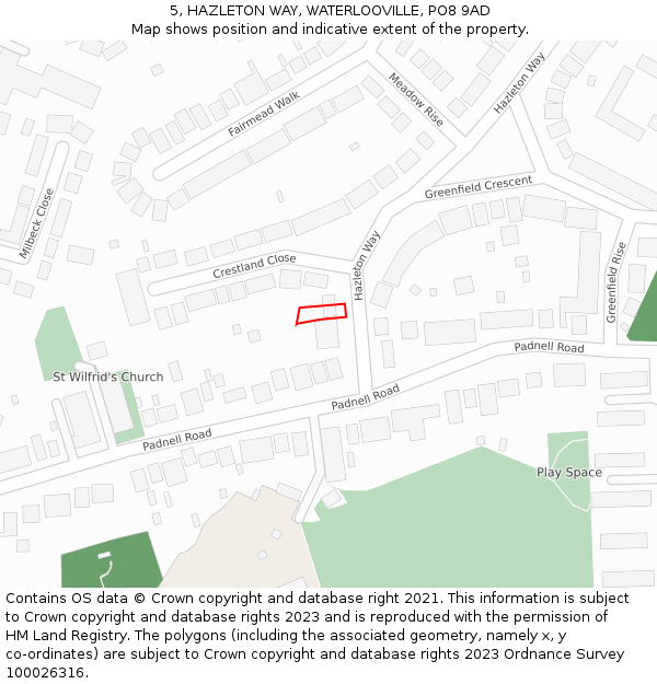 5, HAZLETON WAY, WATERLOOVILLE, PO8 9AD: Location map and indicative extent of plot