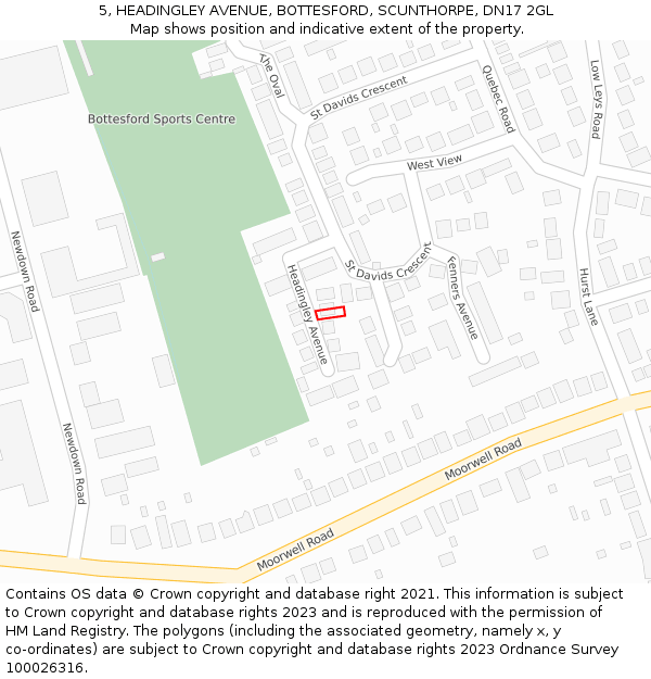 5, HEADINGLEY AVENUE, BOTTESFORD, SCUNTHORPE, DN17 2GL: Location map and indicative extent of plot