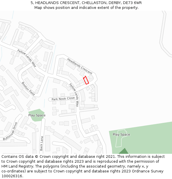 5, HEADLANDS CRESCENT, CHELLASTON, DERBY, DE73 6WR: Location map and indicative extent of plot