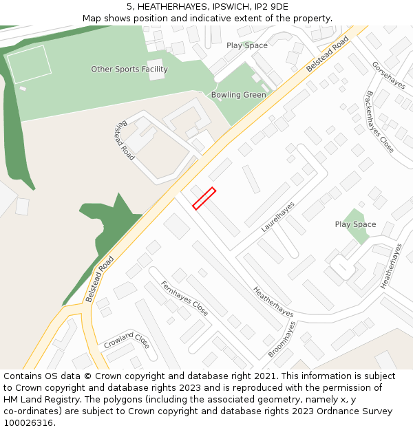 5, HEATHERHAYES, IPSWICH, IP2 9DE: Location map and indicative extent of plot