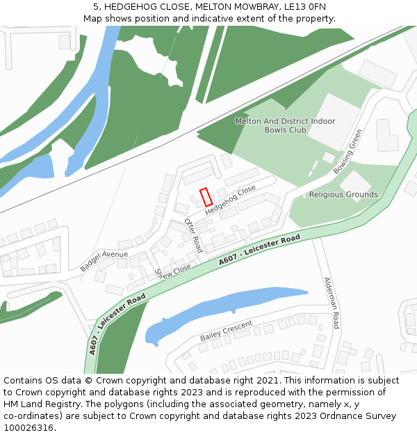 5, HEDGEHOG CLOSE, MELTON MOWBRAY, LE13 0FN: Location map and indicative extent of plot
