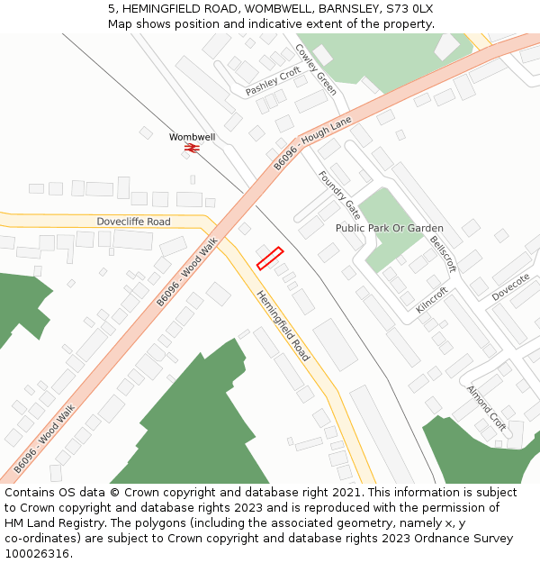 5, HEMINGFIELD ROAD, WOMBWELL, BARNSLEY, S73 0LX: Location map and indicative extent of plot