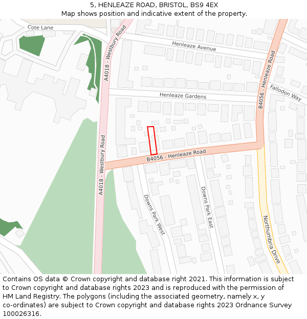 5, HENLEAZE ROAD, BRISTOL, BS9 4EX: Location map and indicative extent of plot