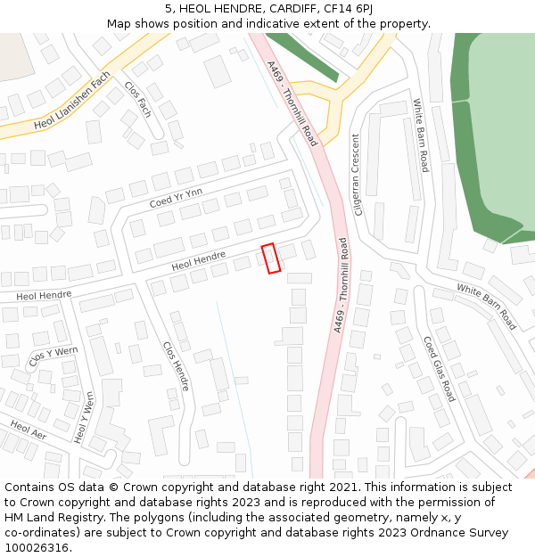 5, HEOL HENDRE, CARDIFF, CF14 6PJ: Location map and indicative extent of plot