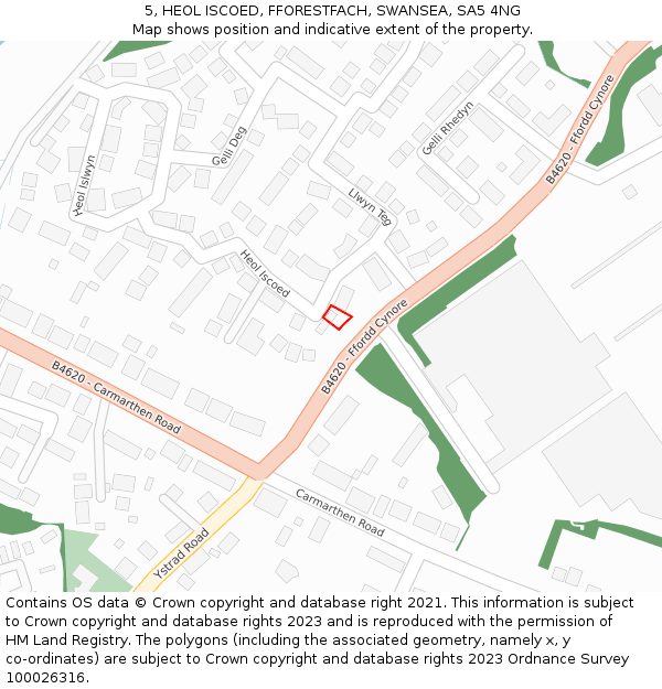 5, HEOL ISCOED, FFORESTFACH, SWANSEA, SA5 4NG: Location map and indicative extent of plot