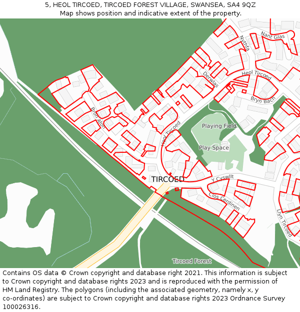 5, HEOL TIRCOED, TIRCOED FOREST VILLAGE, SWANSEA, SA4 9QZ: Location map and indicative extent of plot