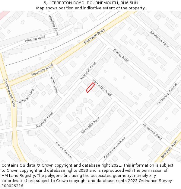 5, HERBERTON ROAD, BOURNEMOUTH, BH6 5HU: Location map and indicative extent of plot