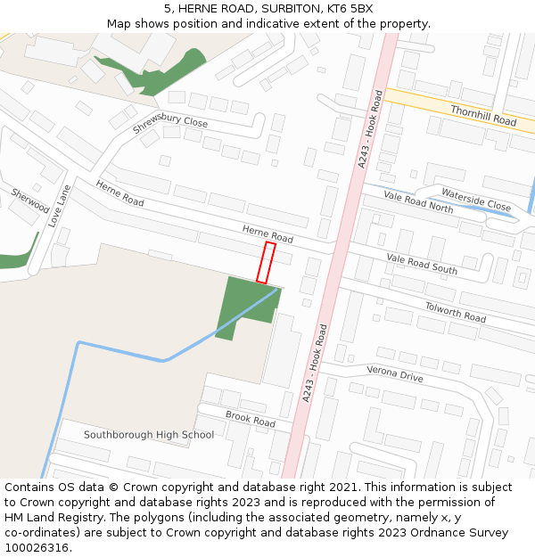 5, HERNE ROAD, SURBITON, KT6 5BX: Location map and indicative extent of plot
