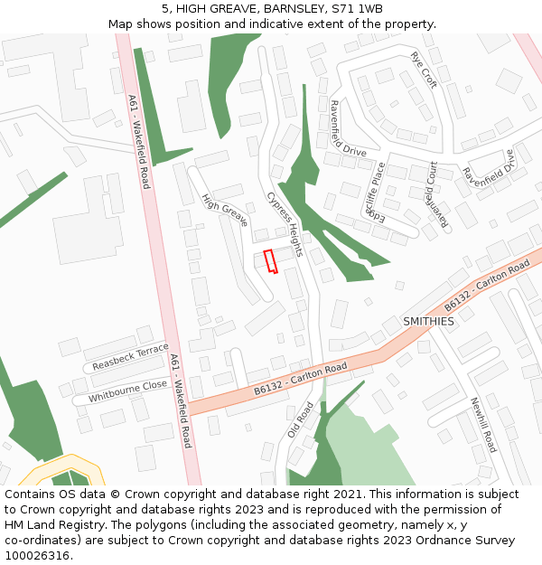 5, HIGH GREAVE, BARNSLEY, S71 1WB: Location map and indicative extent of plot