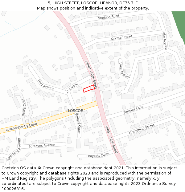 5, HIGH STREET, LOSCOE, HEANOR, DE75 7LF: Location map and indicative extent of plot