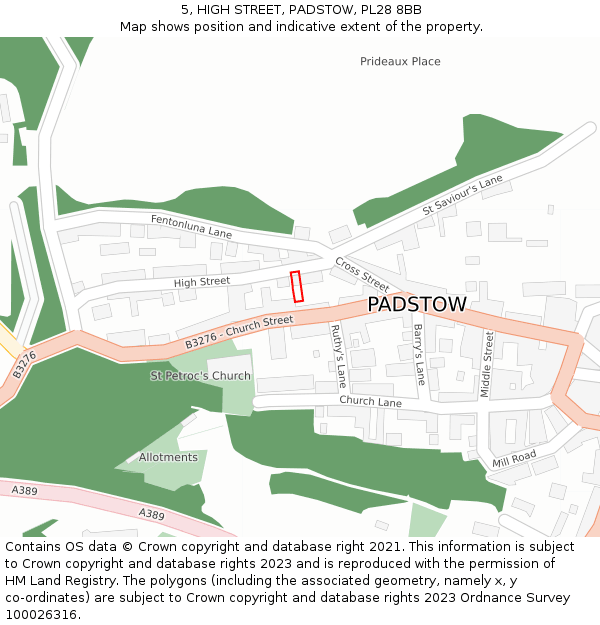 5, HIGH STREET, PADSTOW, PL28 8BB: Location map and indicative extent of plot
