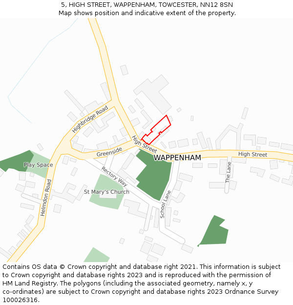 5, HIGH STREET, WAPPENHAM, TOWCESTER, NN12 8SN: Location map and indicative extent of plot