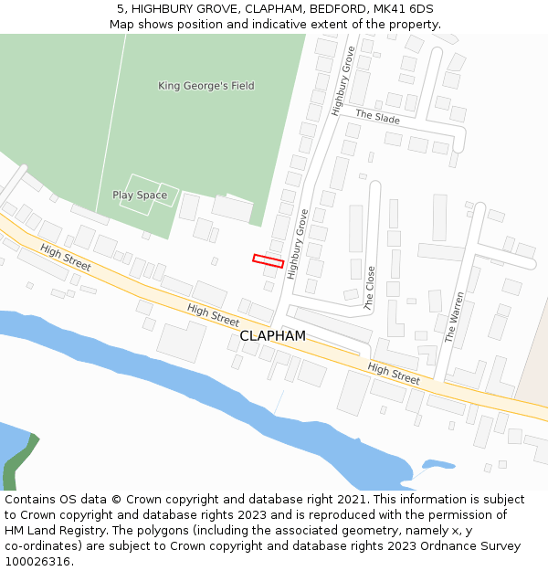 5, HIGHBURY GROVE, CLAPHAM, BEDFORD, MK41 6DS: Location map and indicative extent of plot