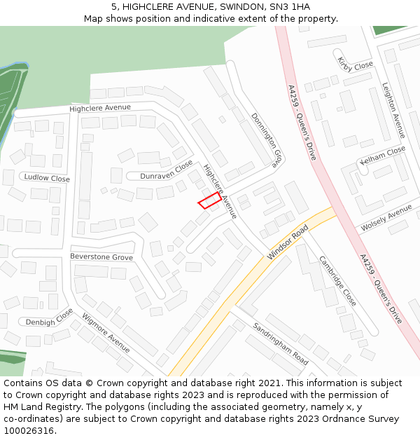 5, HIGHCLERE AVENUE, SWINDON, SN3 1HA: Location map and indicative extent of plot