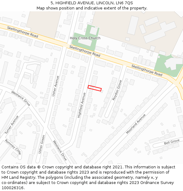 5, HIGHFIELD AVENUE, LINCOLN, LN6 7QS: Location map and indicative extent of plot